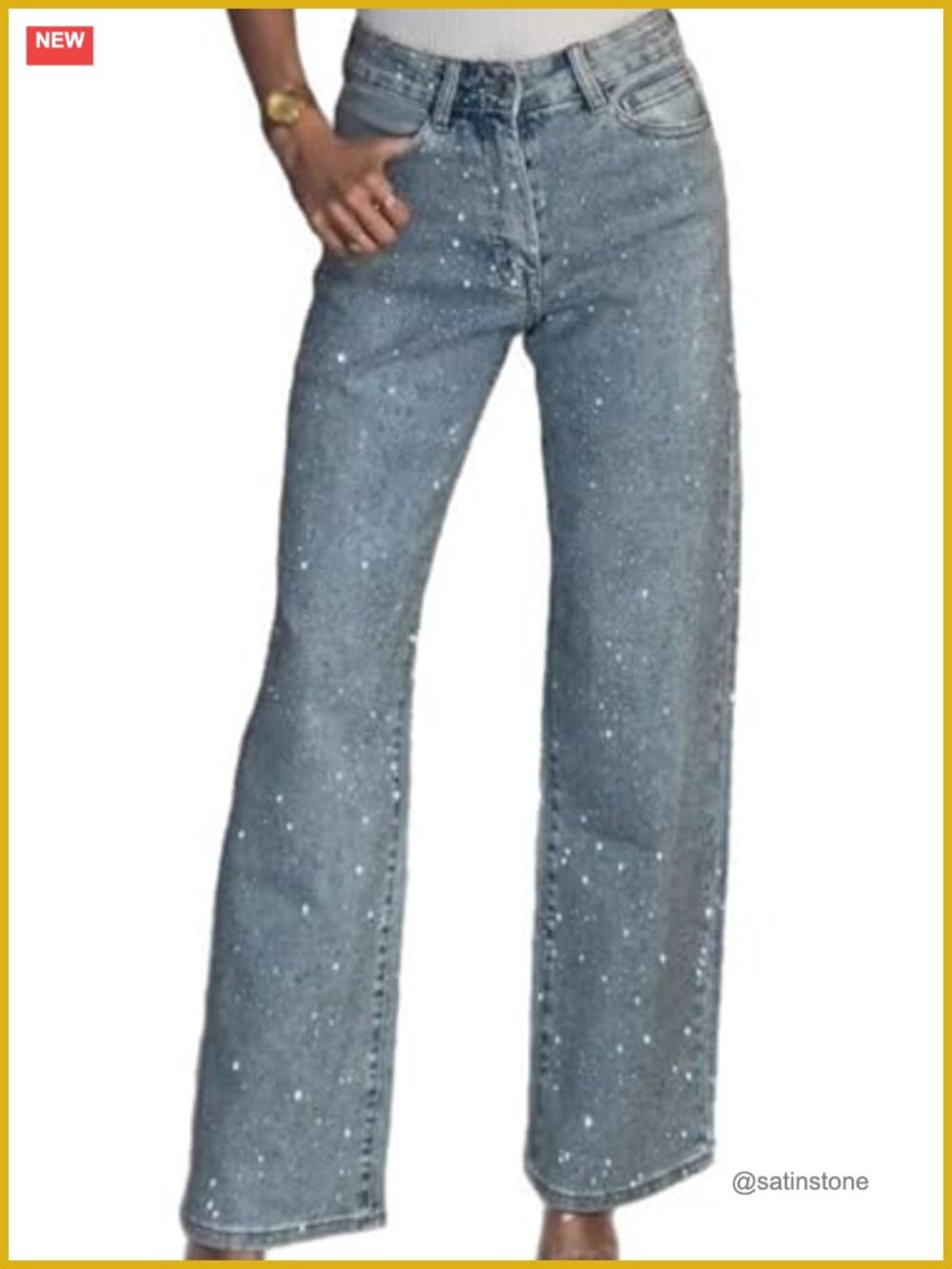 Rhinestone Embellished Baggy High Waisted Y2K Wide Leg Sparkly Glitter Jeans